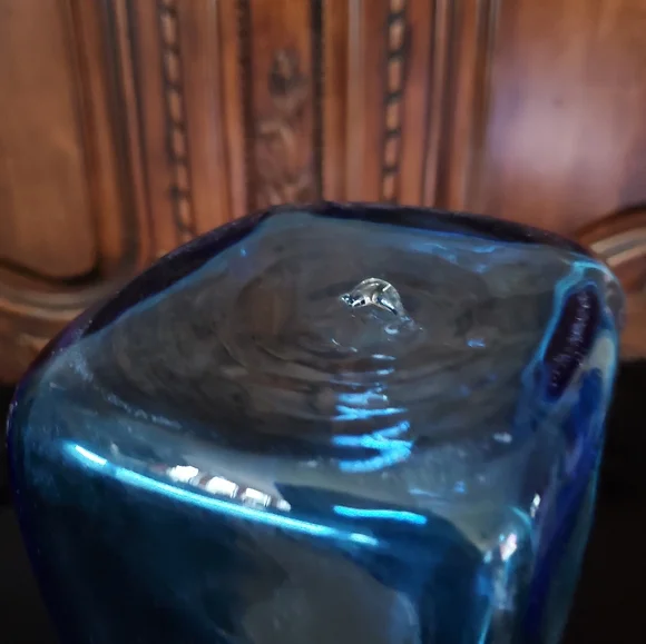 1980s Blenko 10 1/4" Azure Blue 💙 Paper Bag Vase - Picture 12 of 12